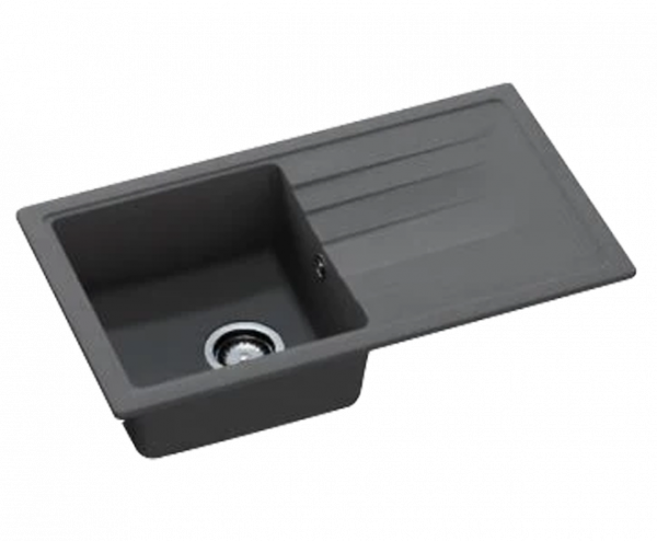 GraniteMy Smart extra ondiepe granieten opbouw zwarte spoelbak 76x44cm met afdruip omkeerbaar