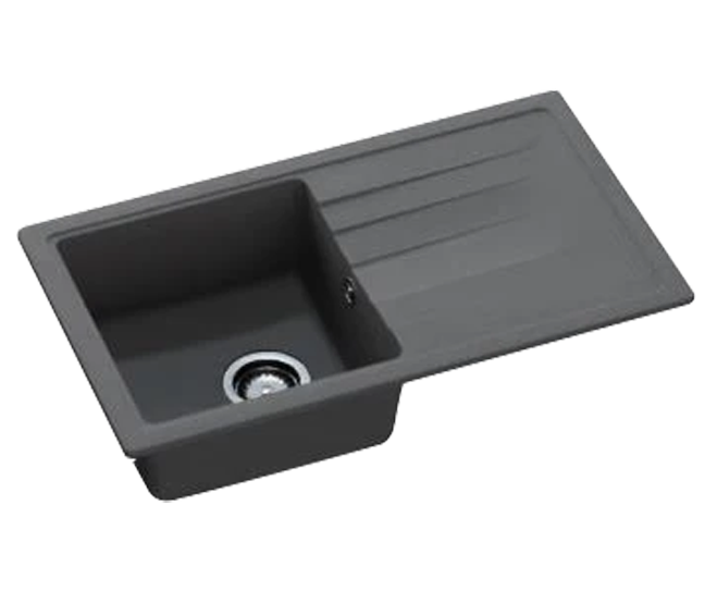 GraniteMy Smart extra ondiepe granieten opbouw zwarte spoelbak 76x44cm met afdruip omkeerbaar