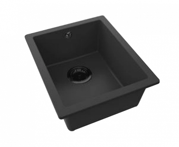 GraniteMy Bremen granieten kleine spoelbak 32x40 cm zwart onderbouw en vlakbouw