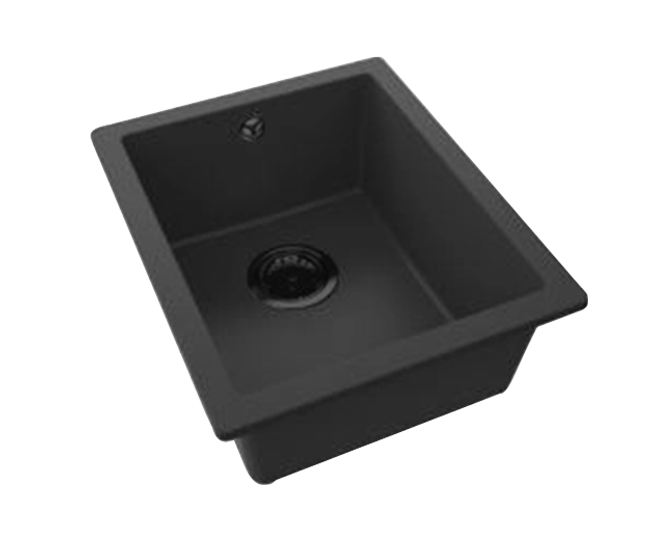 GraniteMy Bremen granieten kleine spoelbak 32x40 cm zwart onderbouw en vlakbouw