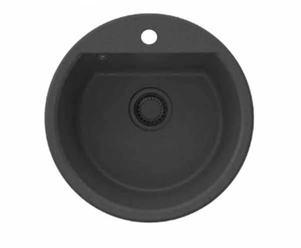 GraniteMy Bremen ronde granieten spoelbak 43 cm zwart opbouw en onderbouw met kraangatbank