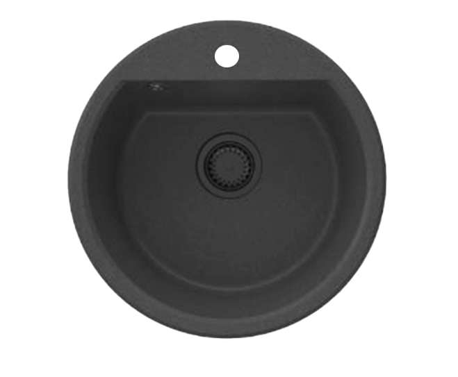 GraniteMy Bremen ronde granieten spoelbak 43 cm zwart opbouw en onderbouw met kraangatbank